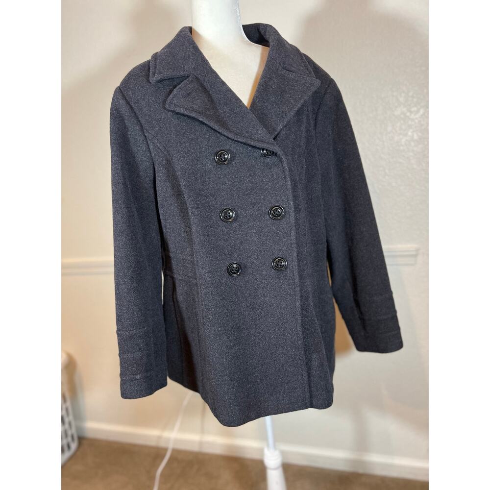 St John’s Bay women 3x Plus grey wool cashmere pea coat 1068